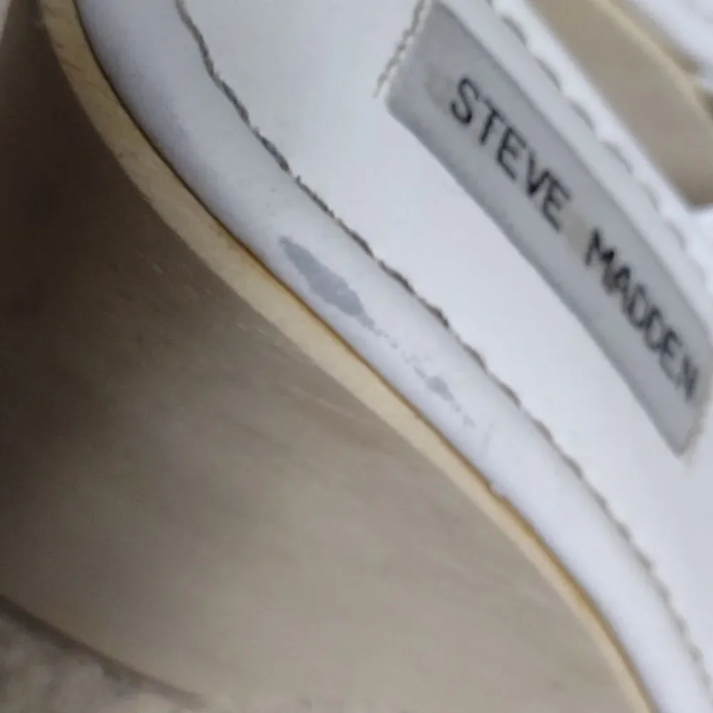 👍 Vintage Steve Madden BOHO White Platform Wood Shoes Size 8.    A4